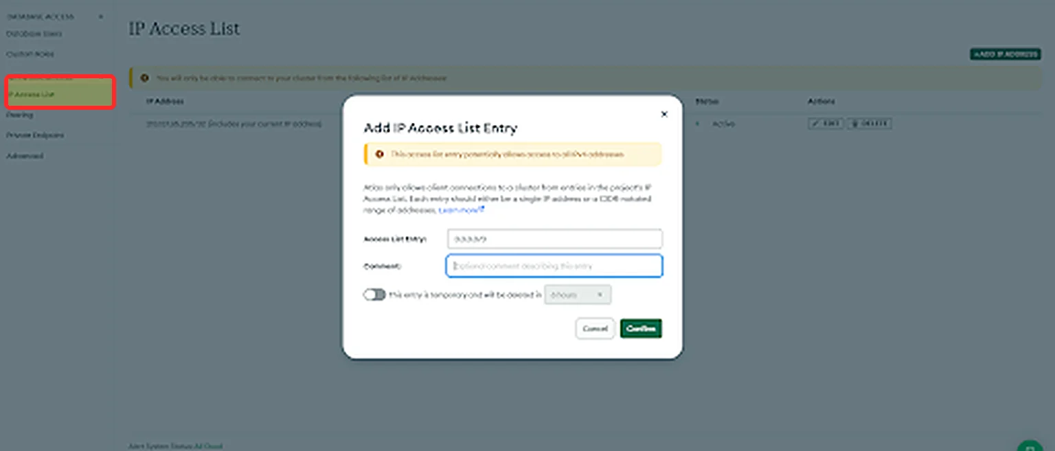 התפריט בצד, הכרטיסייה Network Access מסומנת